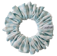 Load image into Gallery viewer, Powder Blue Gingham Scrunchie