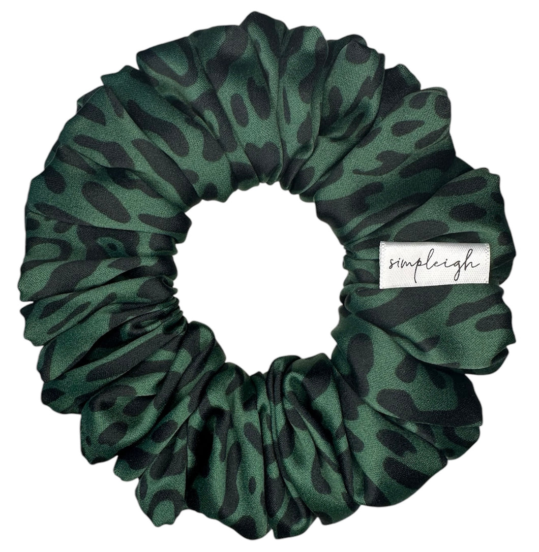 Emerald Leopard Satin Scrunchie