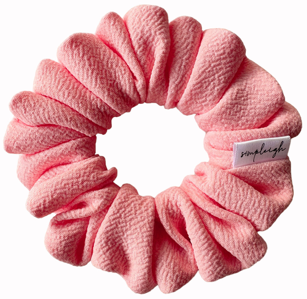 Flamingo Pink Crepe Knit Scrunchie - CLEARANCE