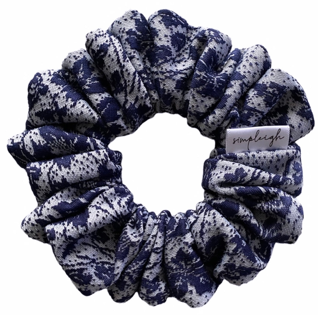 Denim Floral Knit Scrunchie - CLEARANCE